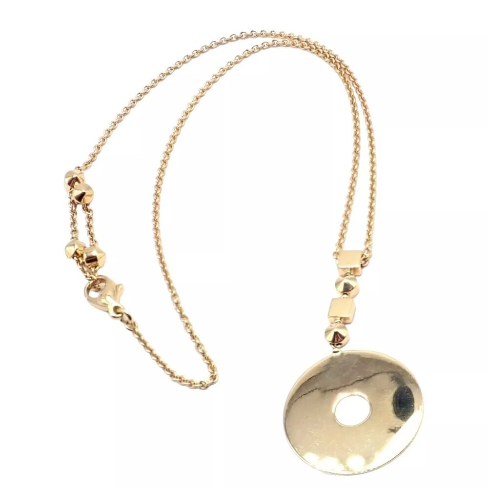 Authentic! Bulgari Bvlgari Lucea 18k Yellow Gold Round Pendant Necklace